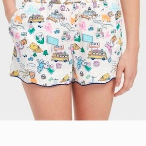 Roller Rabbit White Shorts with Navy, Yellow, Pink and Green Accents